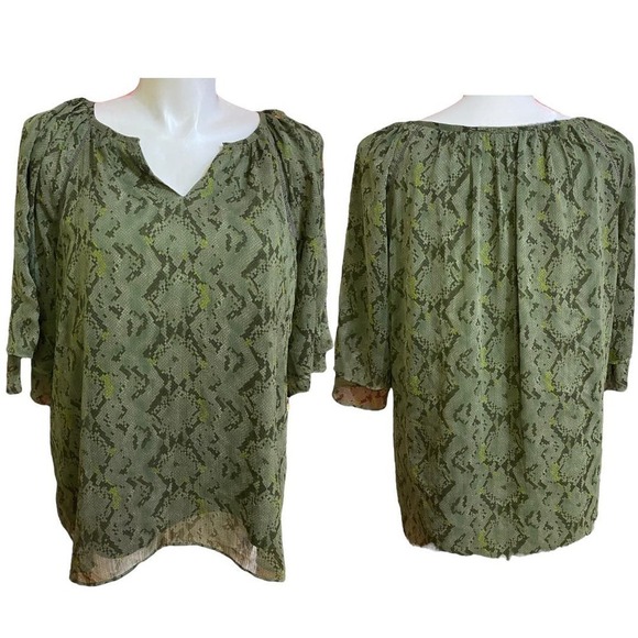 H by Halston Blouse Green Python Print Size 16W - Picture 1 of 10